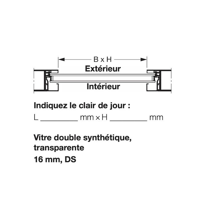 Vitre double synthétique, transparente 16mm, DS Hormann Référence 3095239