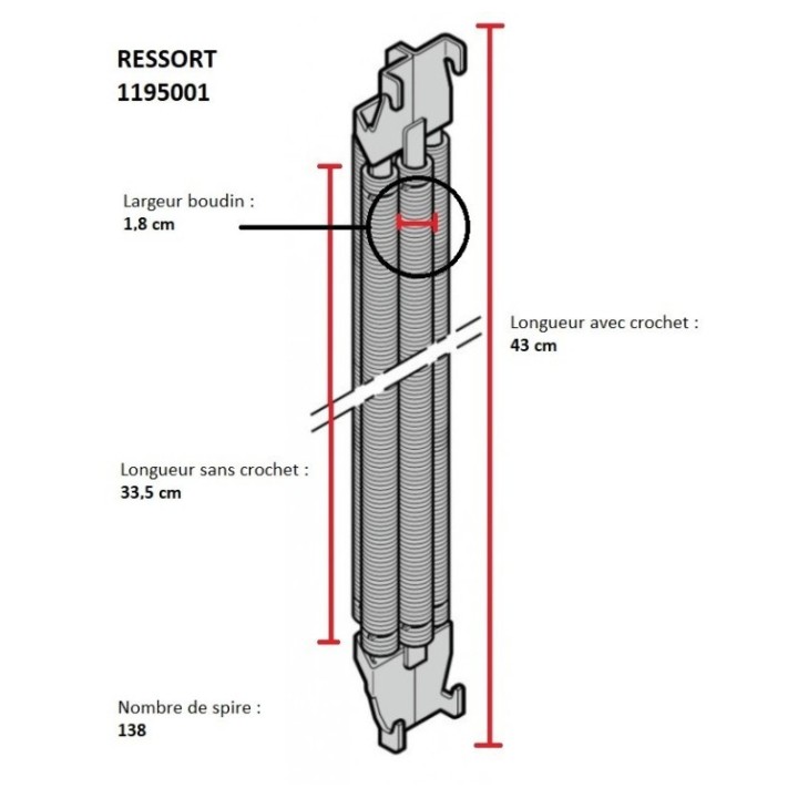 001 - 301 ressort triple porte N80/S95 hormann ref 1195001